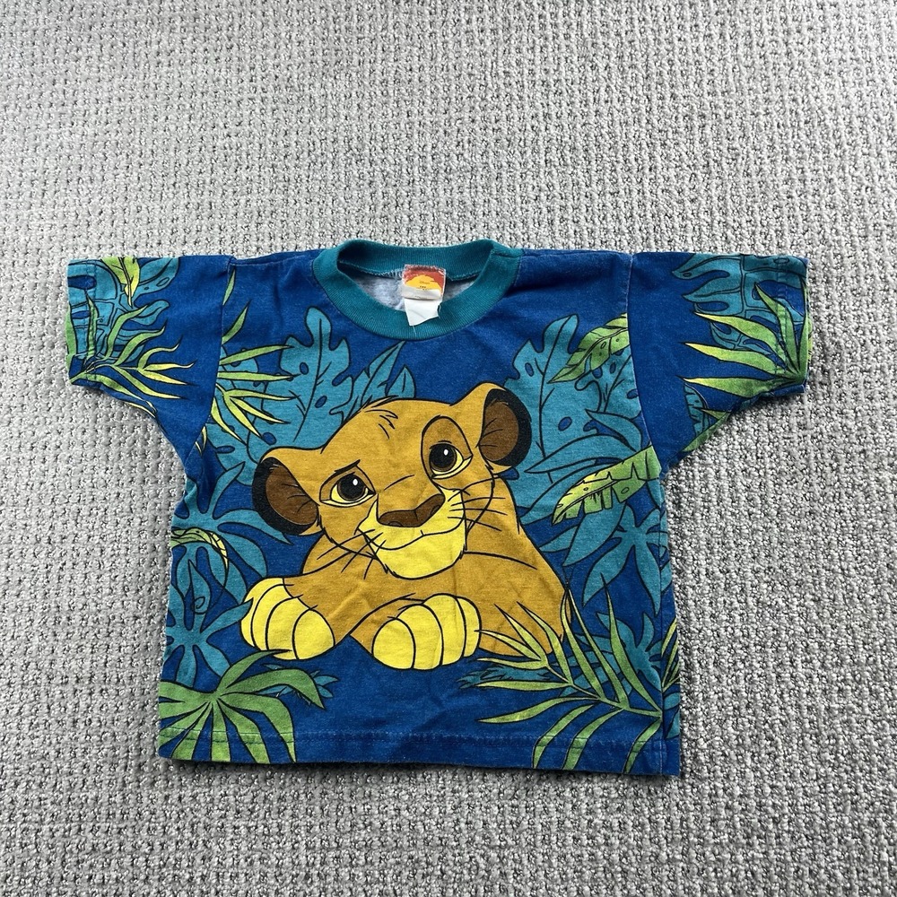 Vintage Lion King Shirt Youth 4T AOP 90s Nostalgic Movie Promo Simba Tee Blue